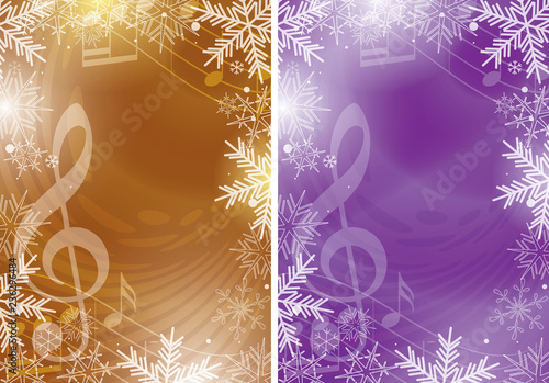 dark gold and violet vector flyers with music notes and snowflakes - christmas backgrounds