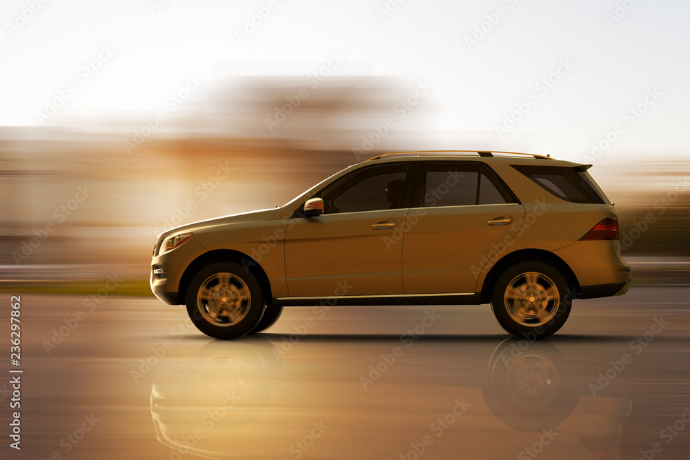 3D rendering of a fast moving SUV