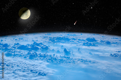 Fototapeta Naklejka Na Ścianę i Meble -  Moon in space over planet Earth. Space landscape. Starry sky with moon and comet