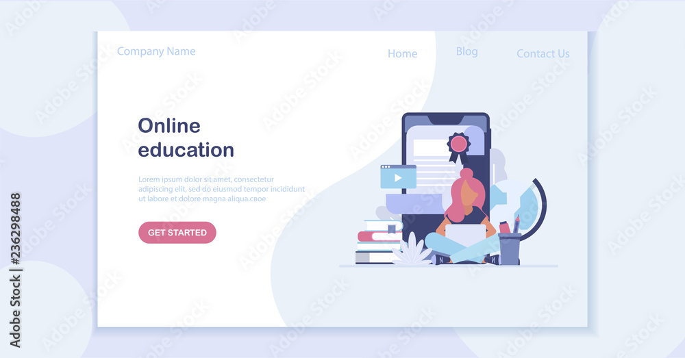 Landing page template of vector e-learning,online education concept flat illustration.
