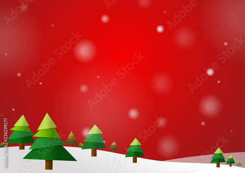 Vector : Christmas trees with snow on red background