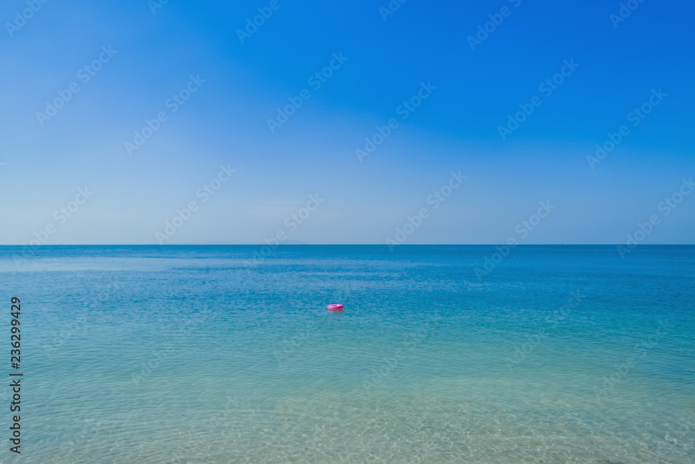 Pink swim tube in sea and sky background