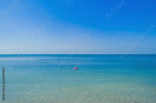 Pink swim tube in sea and sky background