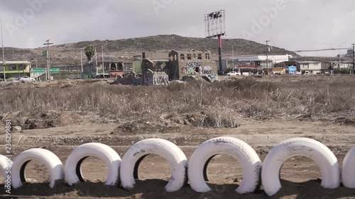 Mexican slums old destroyed building road 
