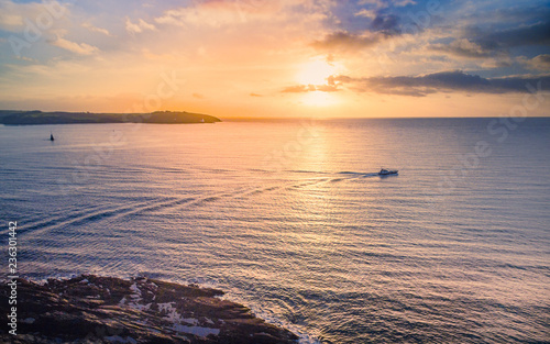 Looking outward from Pendennis Headland  Cornwall  UK   Aerial 