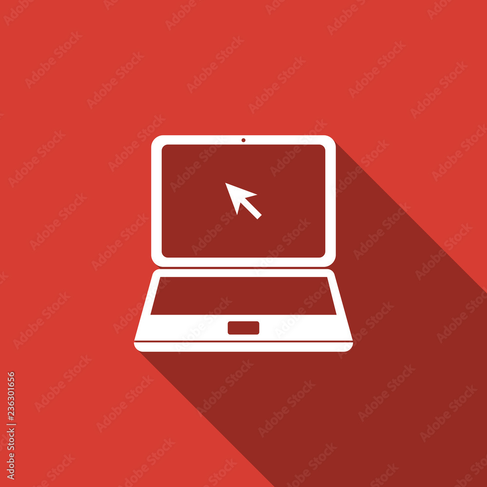 Laptop with cursor icon isolated with long shadow. Flat design. Vector Illustration