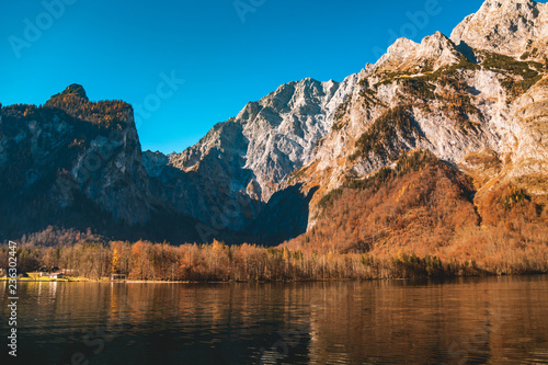 Beautiful autumn reflections at the famous Koenigssee-Bavaria-Germany