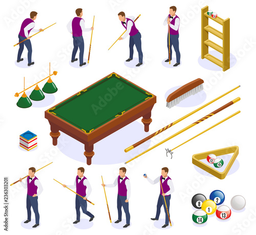 Billiards Isometric Icons Collection