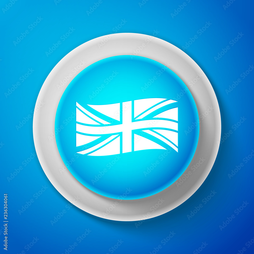 White Flag of Great Britain icon isolated on blue background. UK flag sign. Official United Kingdom flag sign. British symbol. Circle blue button with white line. Vector Illustration White Flag of Great Britain icon isolated on blue background. UK flag sign. Official United Kingdom flag sign. British symbol. Circle blue button with white line. Vector Illustration
