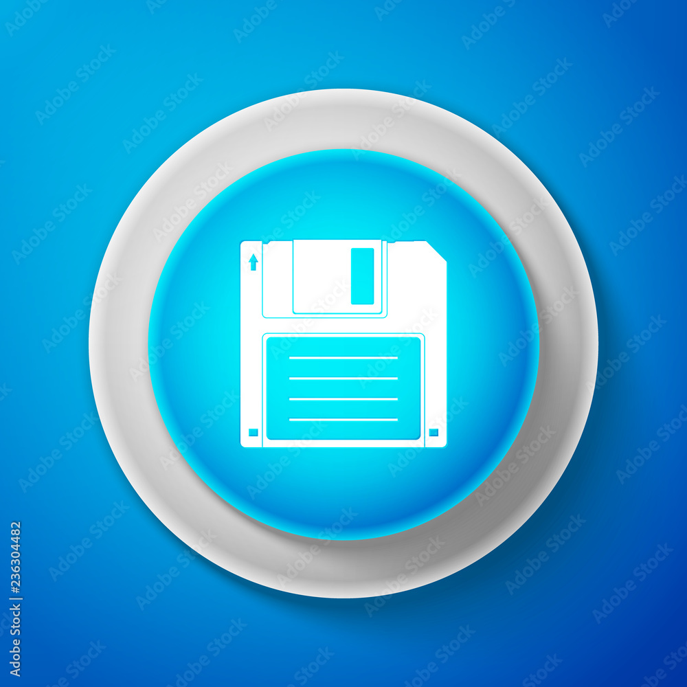 White Floppy disk for computer data storage icon isolated on blue background. Diskette sign. Circle blue button with white line. Vector Illustration White Floppy disk for computer data storage icon isolated on blue background. Diskette sign. Circle blue button with white line. Vector Illustration