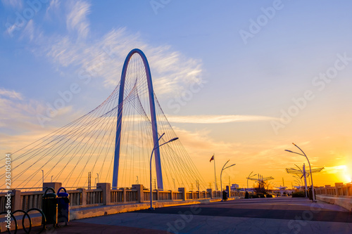 Margaret Hunt Hill Bridge at sunset in Dallas, Texas