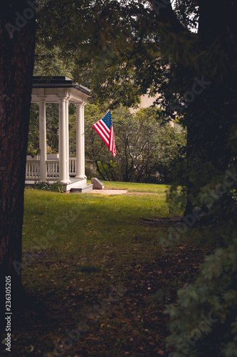 American flag at old house