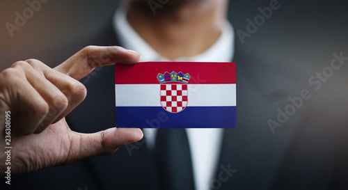 Cuadro en lienzo Businessman Holding Card of Croatia Flag