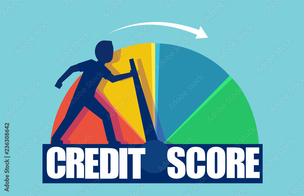 Vector of a businessman pushing scale changing credit information from poor to good.