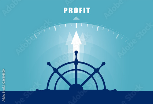 Vector of a ship wheel directed toward profit