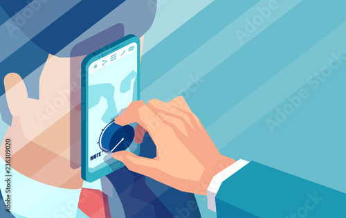 Crop man muting voice of person through phone