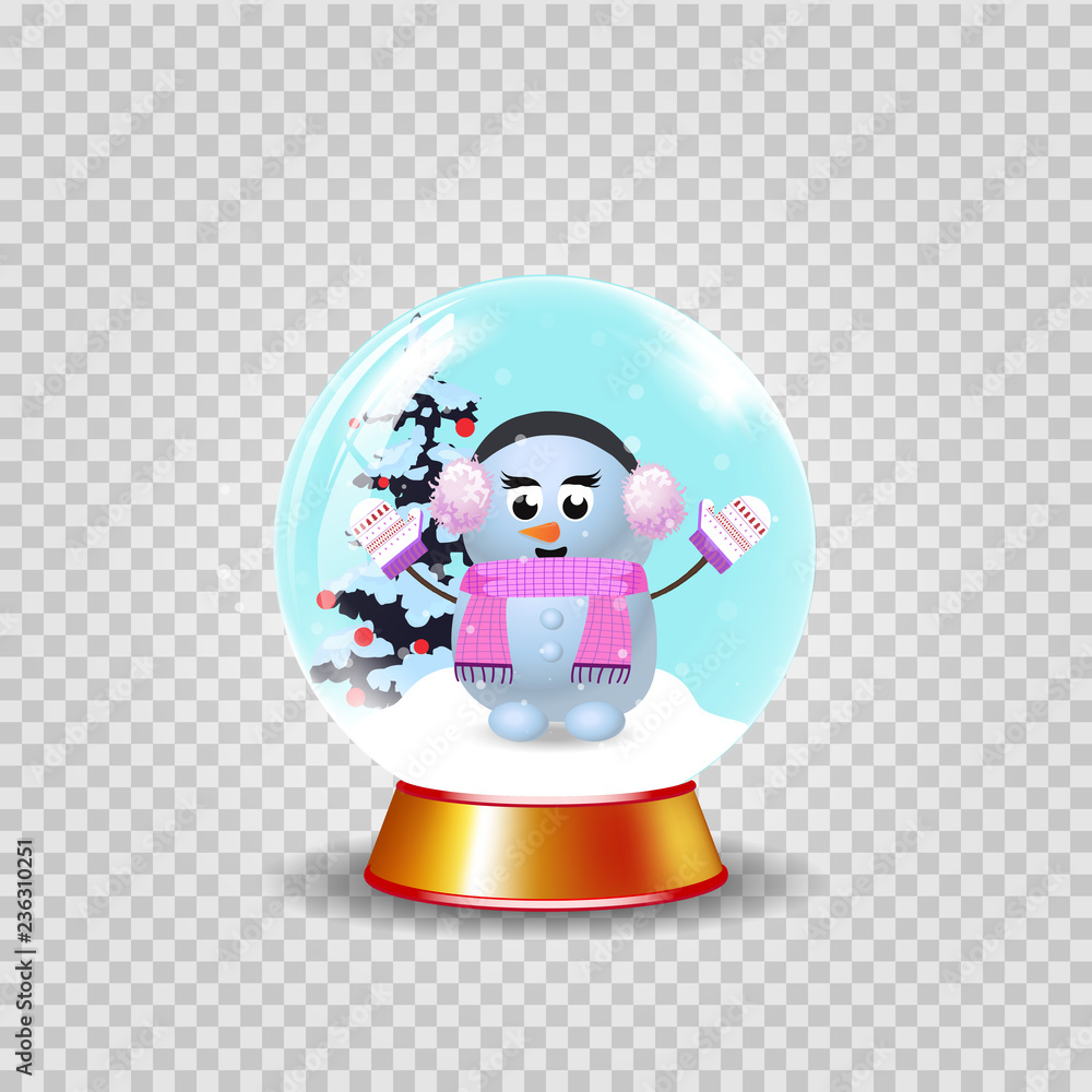 Φωτογραφία Christmas, new year crystal snow globe with cute snowman girl clip art