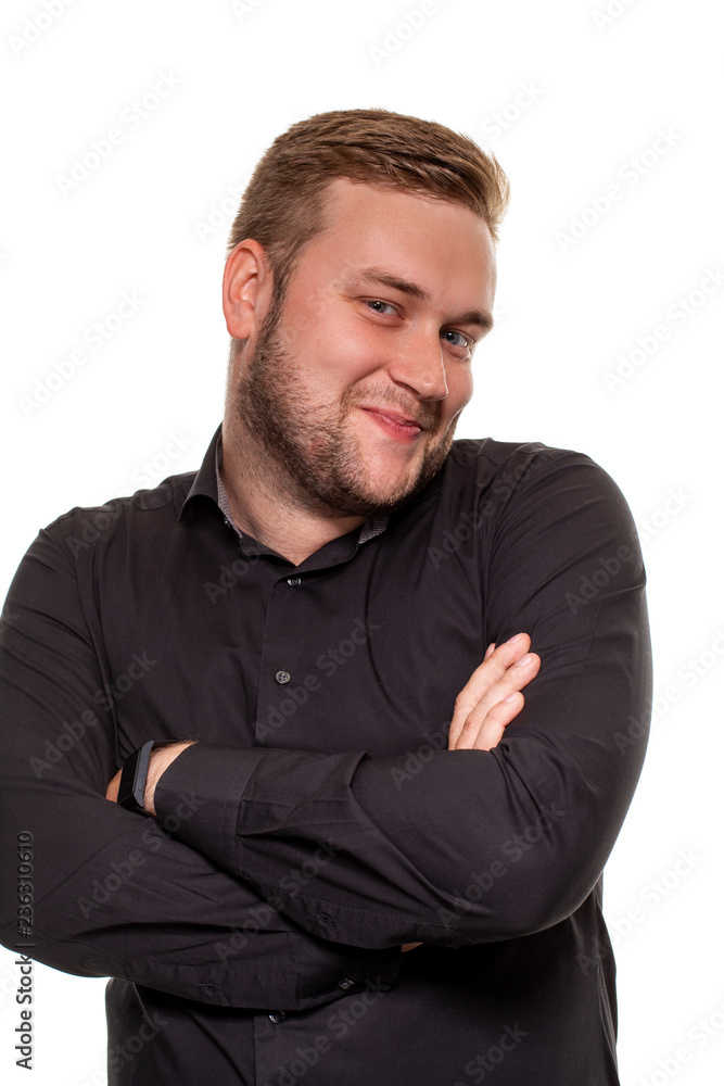 A man shows embarrassment, isolated on a white background A man shows embarrassment, isolated on a white background