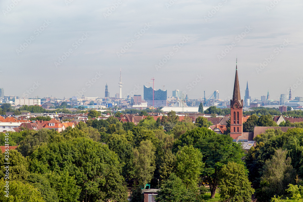 View on the skyline of Hamburg with the elbe philharmonic in the center View on the skyline of Hamburg with the elbe philharmonic in the center
