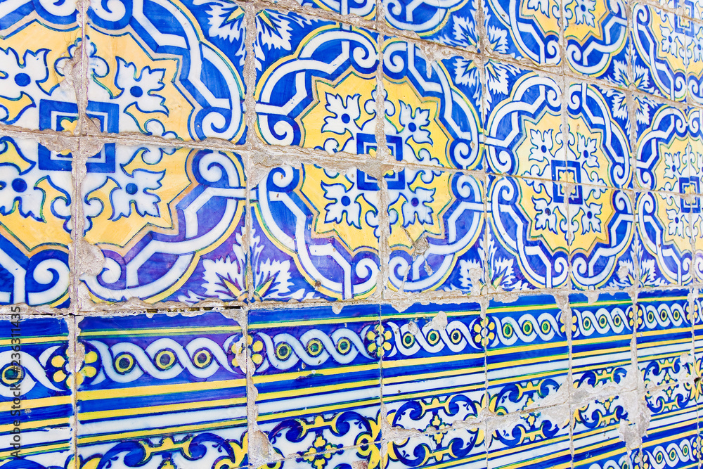 Typical Portuguese decorations with colored ceramic tiles - perspective view
