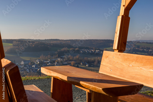 Sitzgruppe am Wanderweg im vogtländischen Erlbach photo