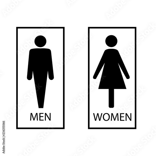 Black silhouette men and women icon in white square. Sign restroom women and men. Icon public toilette and bathroom for hygiene. Template for poster,sign. Flat vector image. Vector illustration