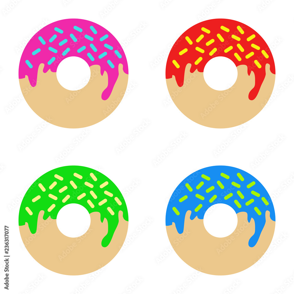Donut. Juicy donut. White background. vector illustration. EPS 10. A set of donuts. A set of donuts with different flavors and additives.