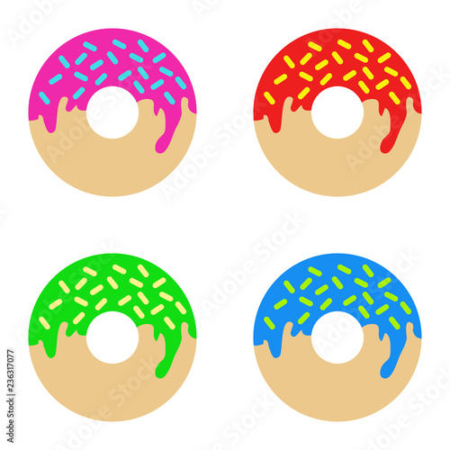 Donut. Juicy donut. White background. vector illustration. EPS 10. A set of donuts. A set of donuts with different flavors and additives.