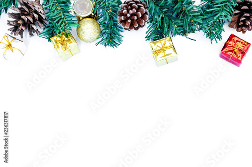 Christmas tree and New Year background on white background , Christmas border isolated on white 
