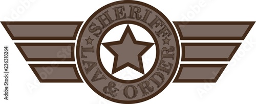 Sheriff emblem. Star with text and wings