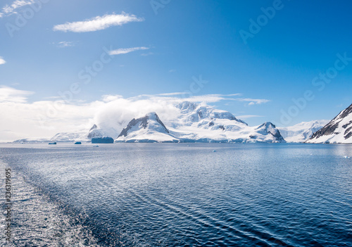 Errera Channel and snow-capped mountains of Arctowski Peninsula , Antarctic Peninsula, Antarctica photo