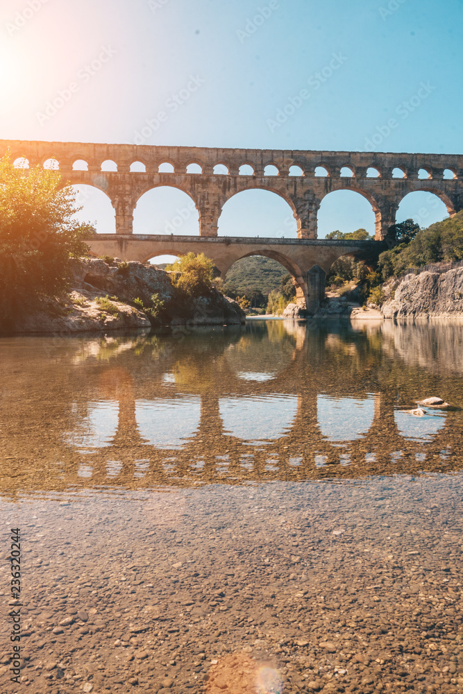 Pont du Gard is - ancient Roman aqueduct on the Gardon River - Vers-Pont-du-Gard in southern France