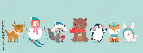 Fototapeta Naklejka Na Ścianę i Meble -  Christmas characters - animals, snowmen, Santa Claus.