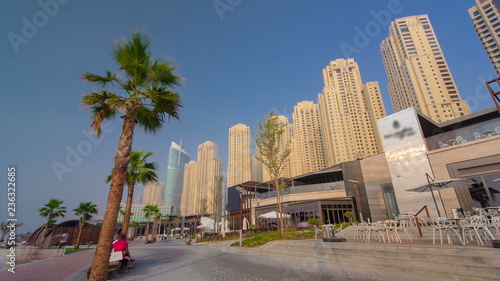 Dubai Jumeirah Beach Residence Panorama with palms timelapse