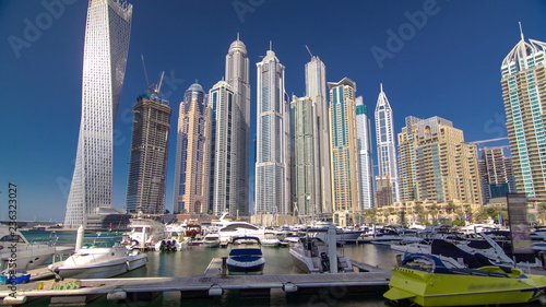 Dubai Marina with skyscrapers and boats Hyperlapse © neiezhmakov