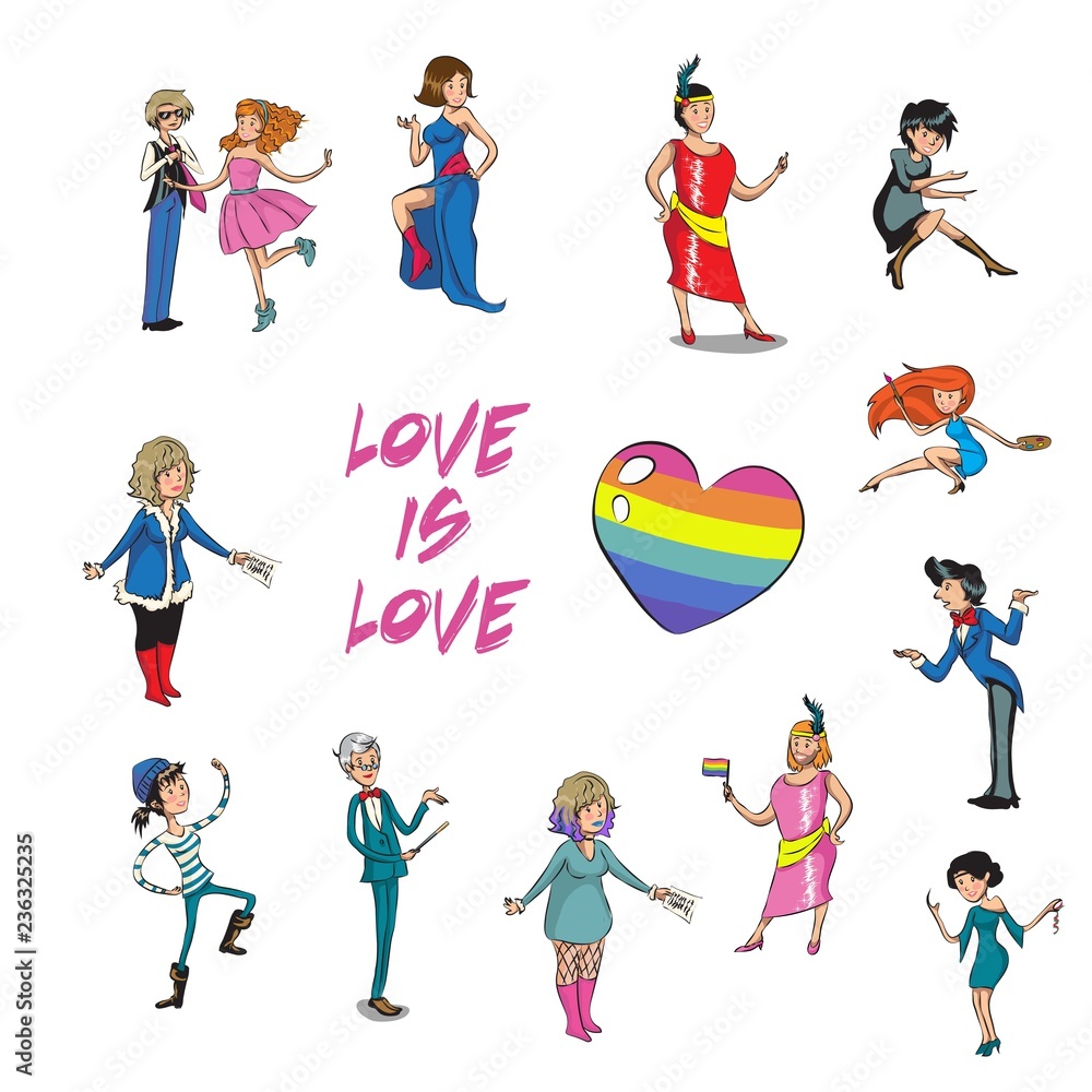 Fototapeta premium lgbtq community happy hugging young people covered with an lgbt rainbow flag flat editable