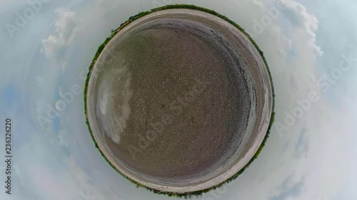 little planet view Mud volcano, geothermal activity and geysers Bledug Kuwu, Indonesia. aerial view volcanic landscape photo