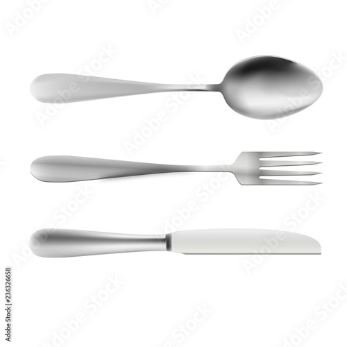 Cutlery (spoon, fork, knife) with matte surface isolated on white