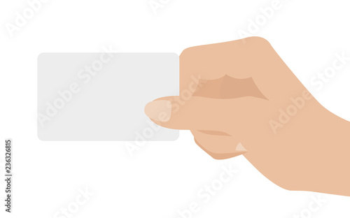 Hand holding white card, isolated on white background