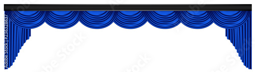 Blue luxury curtains and draperies on white background