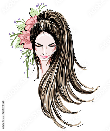 Beautiful women, logo women face makeup on white background, vector