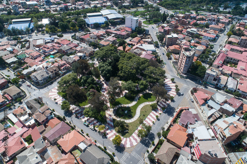 Fototapeta Naklejka Na Ścianę i Meble -  Aerial View of a plaza in Cochabamba, Bolivia at daytime