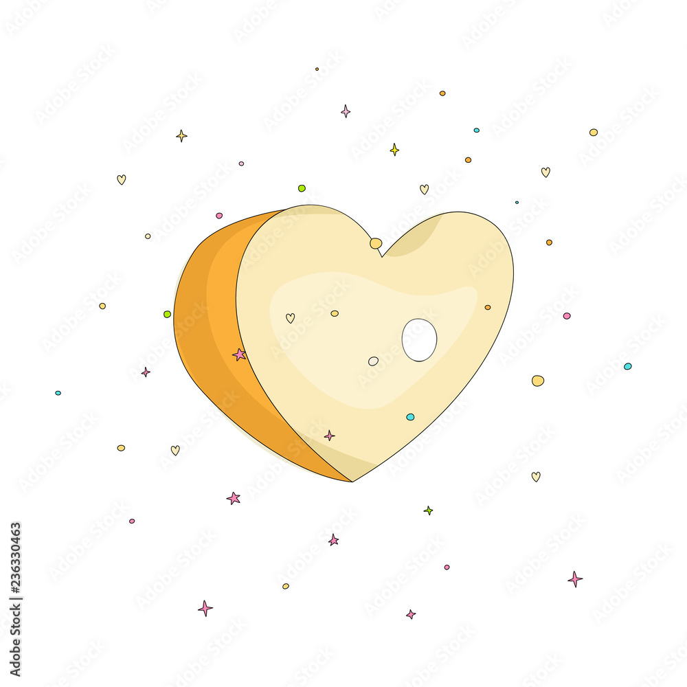 Yellow simple heart icon. Fun cartoon romantic heart with decoration  elements on background. Simple heart cartoon icon, symbol of love. Stock  Vector | Adobe Stock