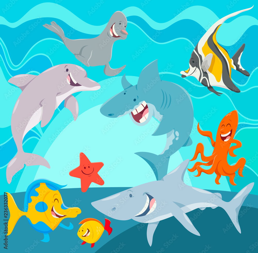 Fototapeta zwierzęta morskie postaci z kreskówek pod wodą