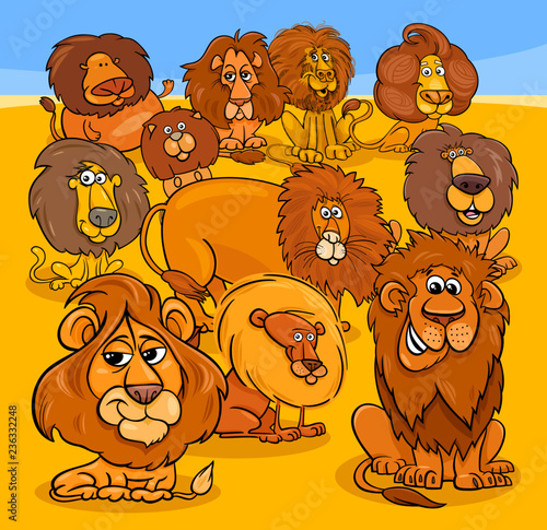 cartoon lions animal characters group