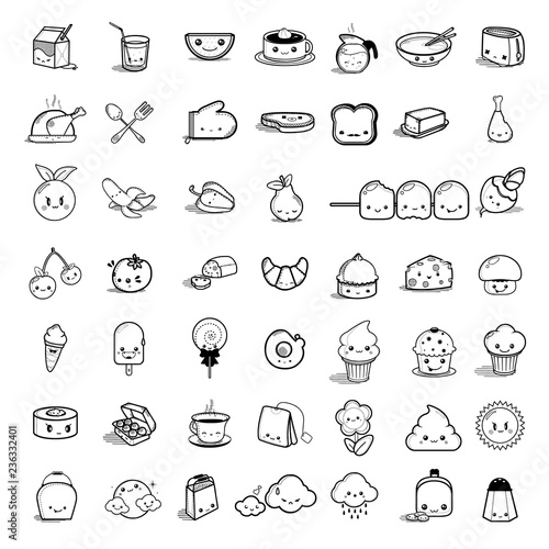 Cute food icons set. Vector illustration.