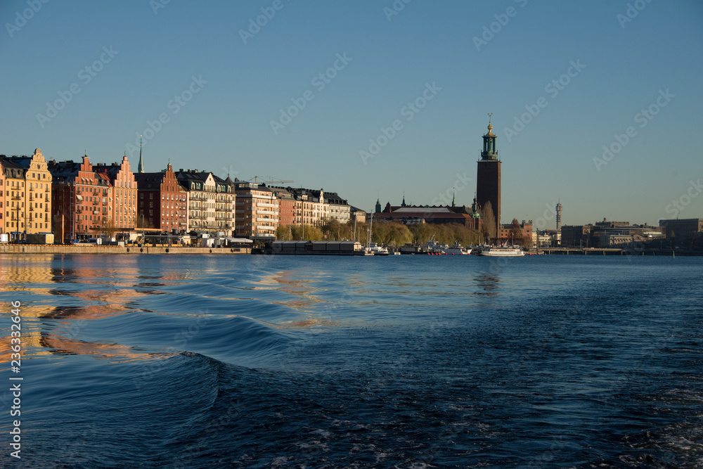 Houses at the lake Mälaren in Stockholm a cold winter day