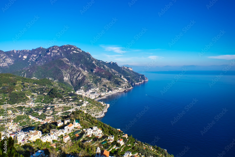 Panoramic aerial view of Maiori, the Amalfi Coast in Italy