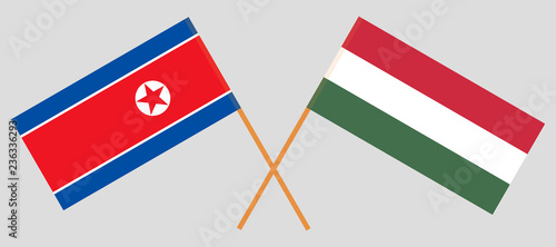 Hungary and North Korea. The Hungarian and Korean flags. Official proportion. Correct colors. Vector