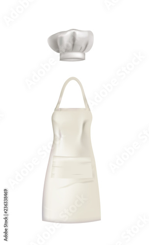 White kitchen apron and cooking cap, vector